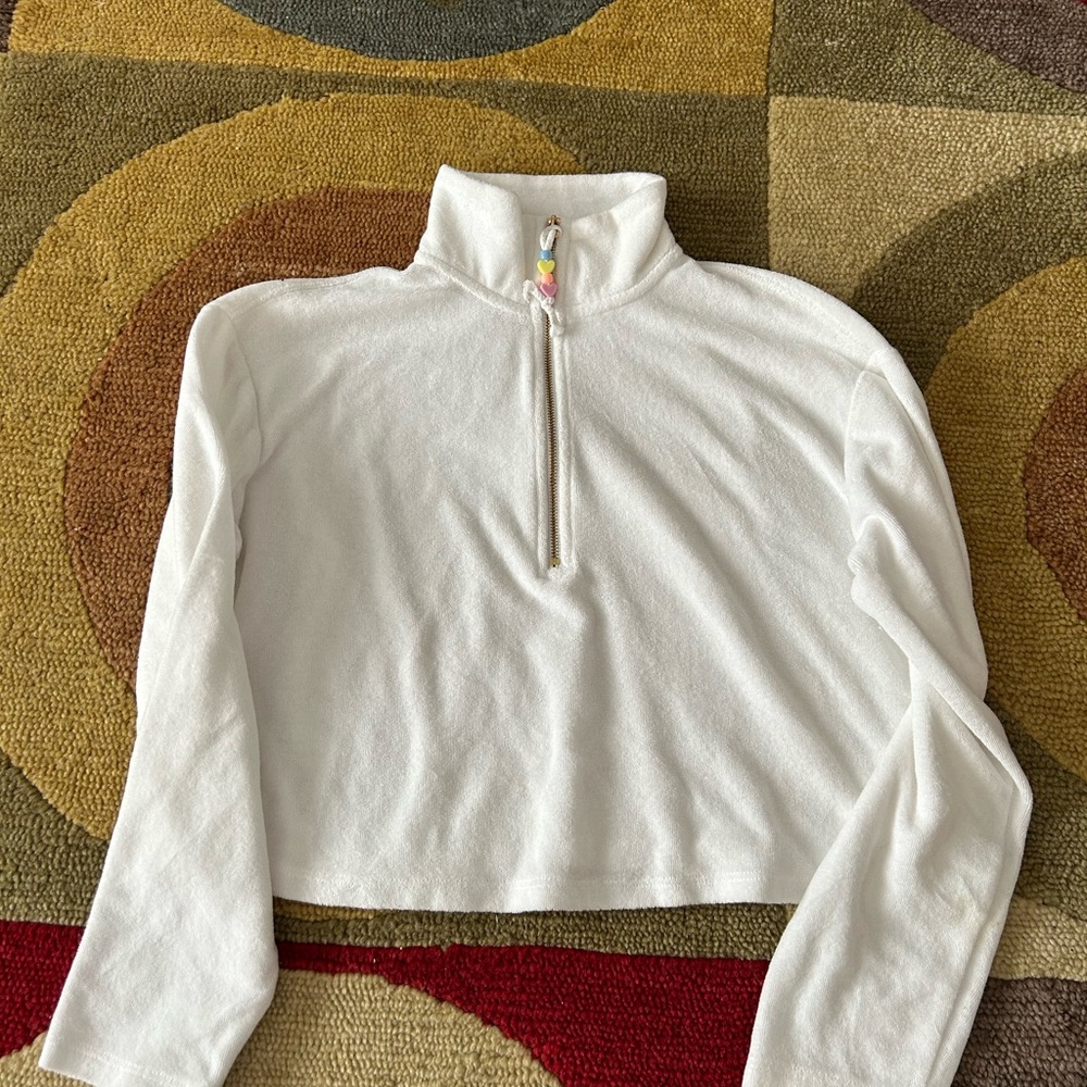 Stoney Clover Lane for Target White Terrycloth Cropped Quarter Zip Pullover XS
